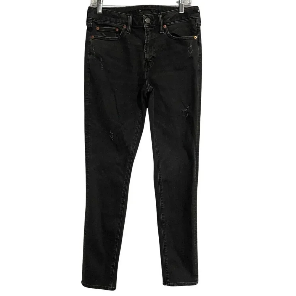 American Eagle Jeans 28x30 Black Denim SKINNY Distressed Airflex+ Stretch